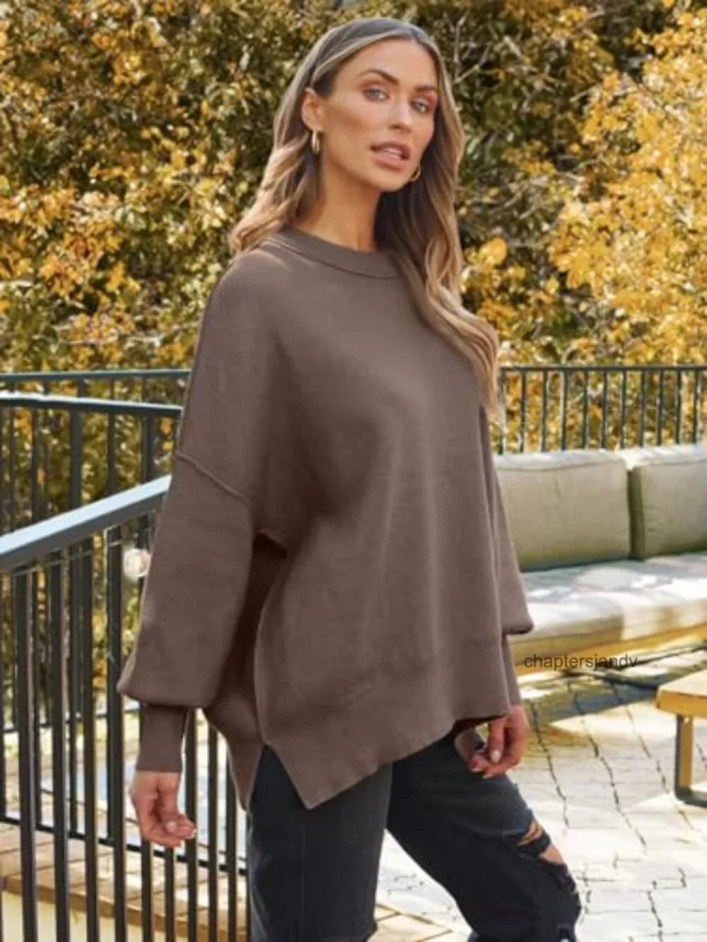 Oversized Crewneck Pullover Sweater Tunic Top for Women